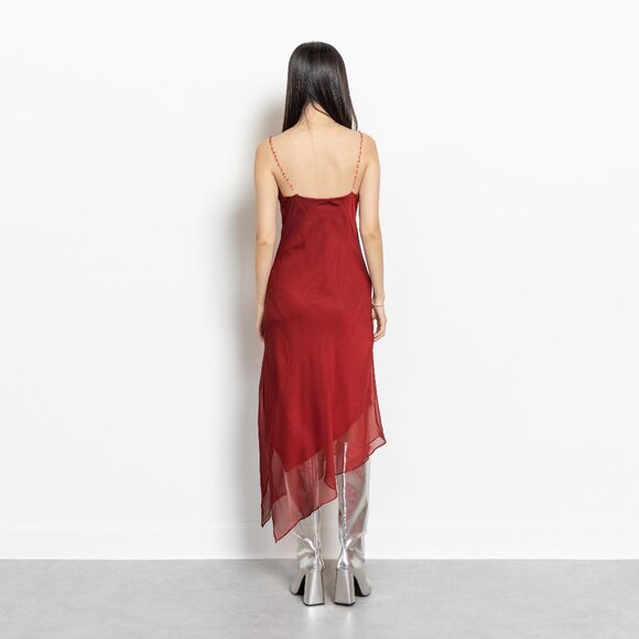 90s Vintage Maroon Slip Dress, Beaded Straps, Small - Picture 10 of 10